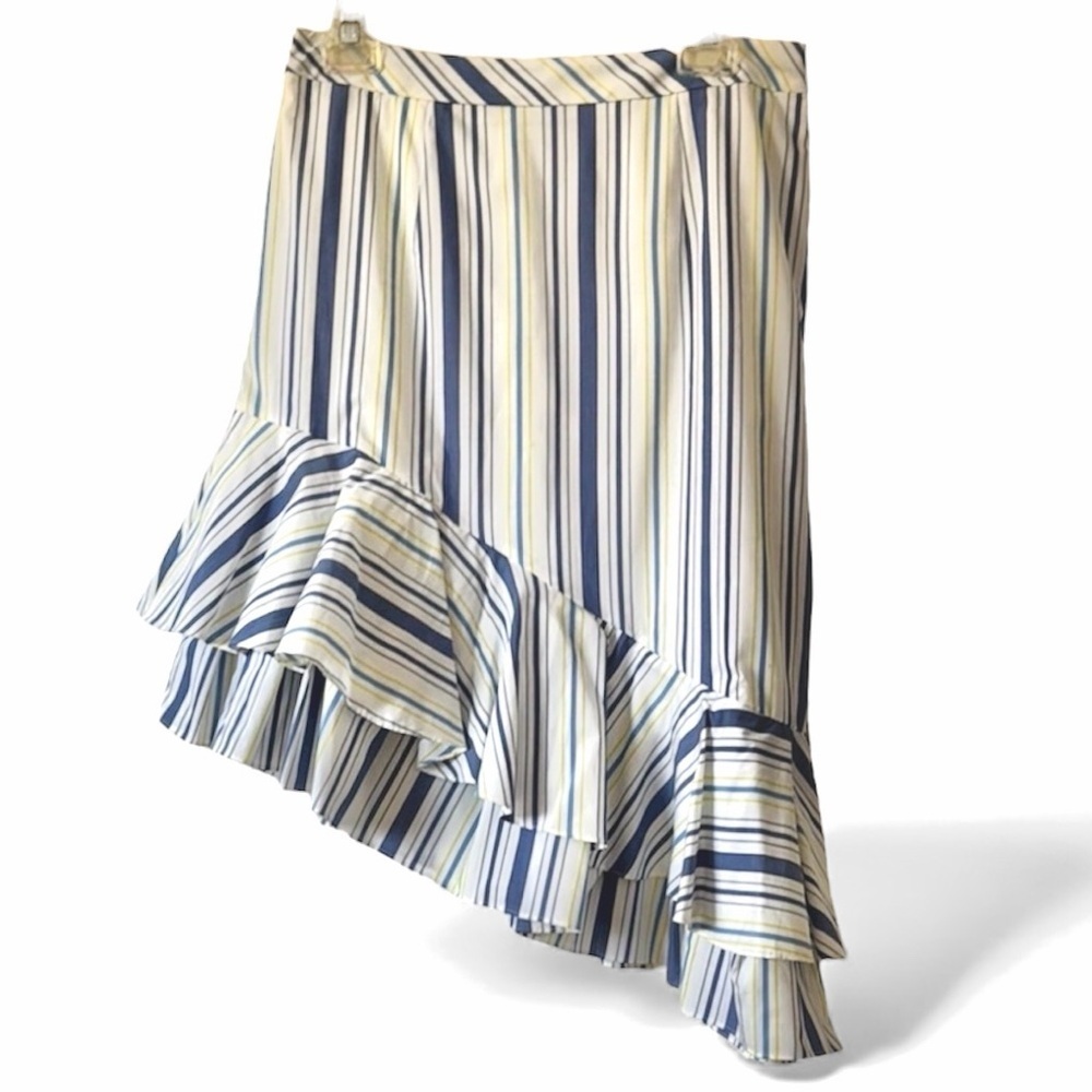 Halogen Blue White Asymmetrical Midi Skirt Coastal Chic Size 10P